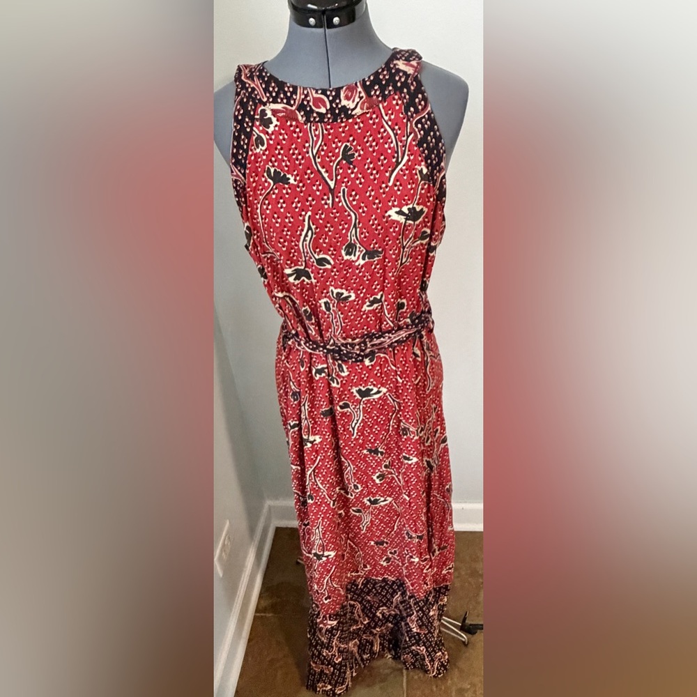 Fat Face Size 12 Red Floral Boho Belted Maxi Sleeveless Dress - Picture 2 of 12
